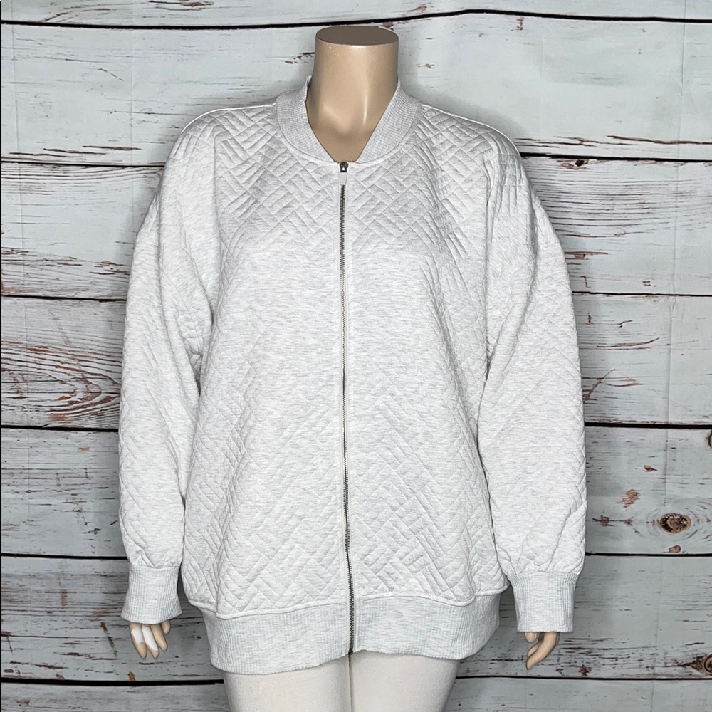 LIVI Lane Bryant Size 26/28 Gray French Terry Quilted Zip Front Jacket